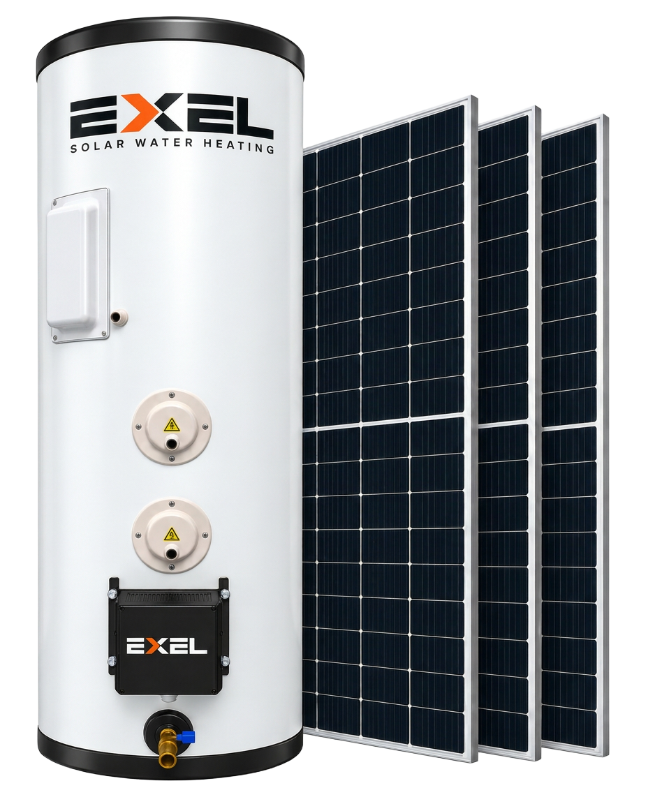 EXEL solar water heating tank and photovoltaic panels